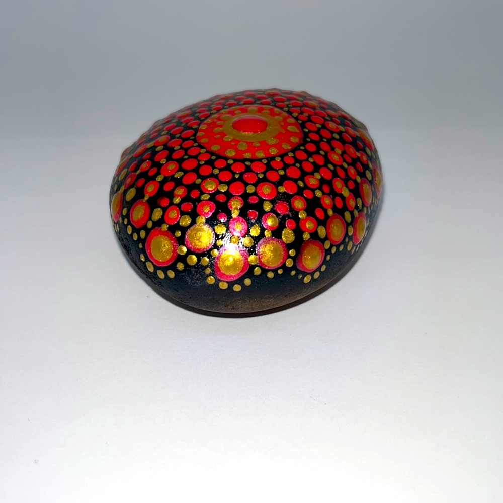 Mandala Art Stone in Red, Gold and Black